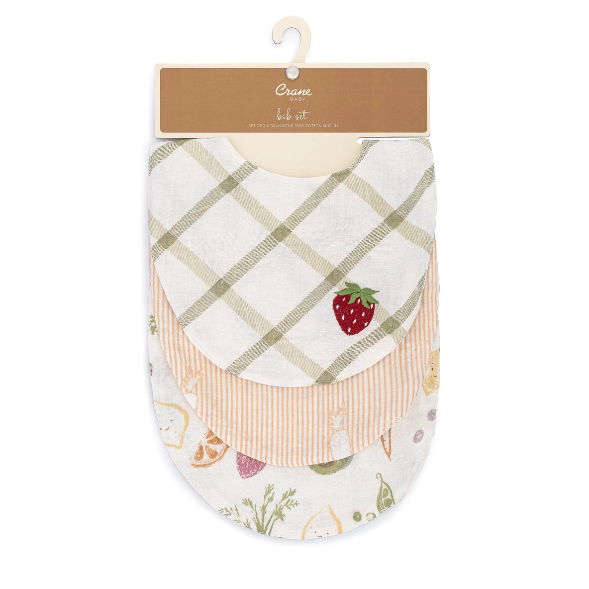 Crane Baby Clementine Fruit & Veggie Cotton Bandana Baby Bib (3 Pack)