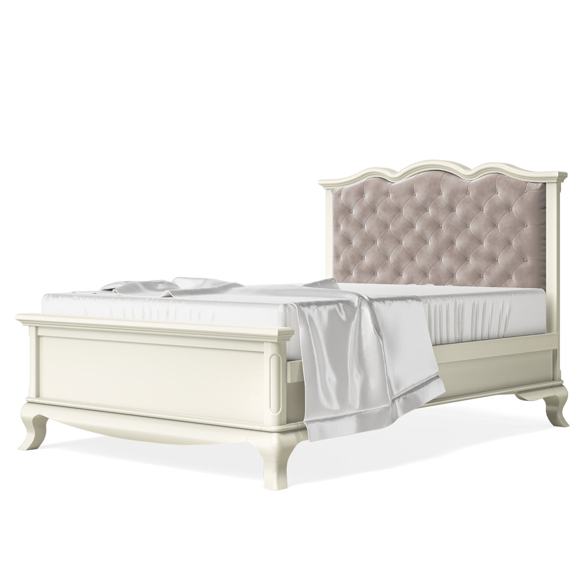 Full Bed Tufted Headboard Bianco Satinato with Beige Velvet