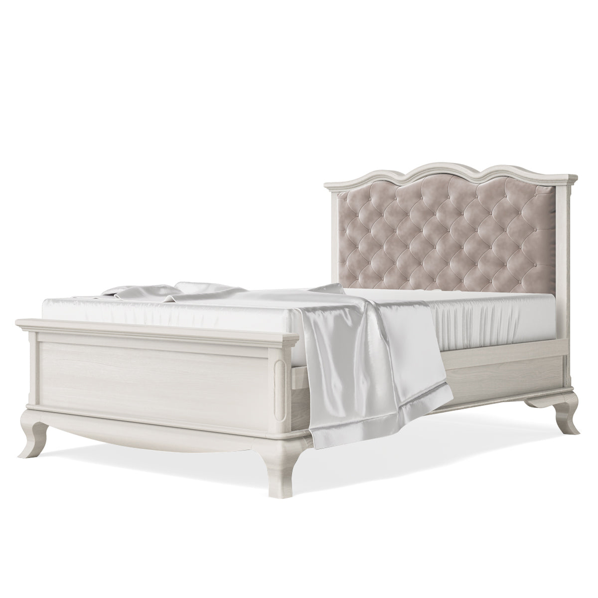 Full Bed Tufted Headboard Washed White with Beige Linen
