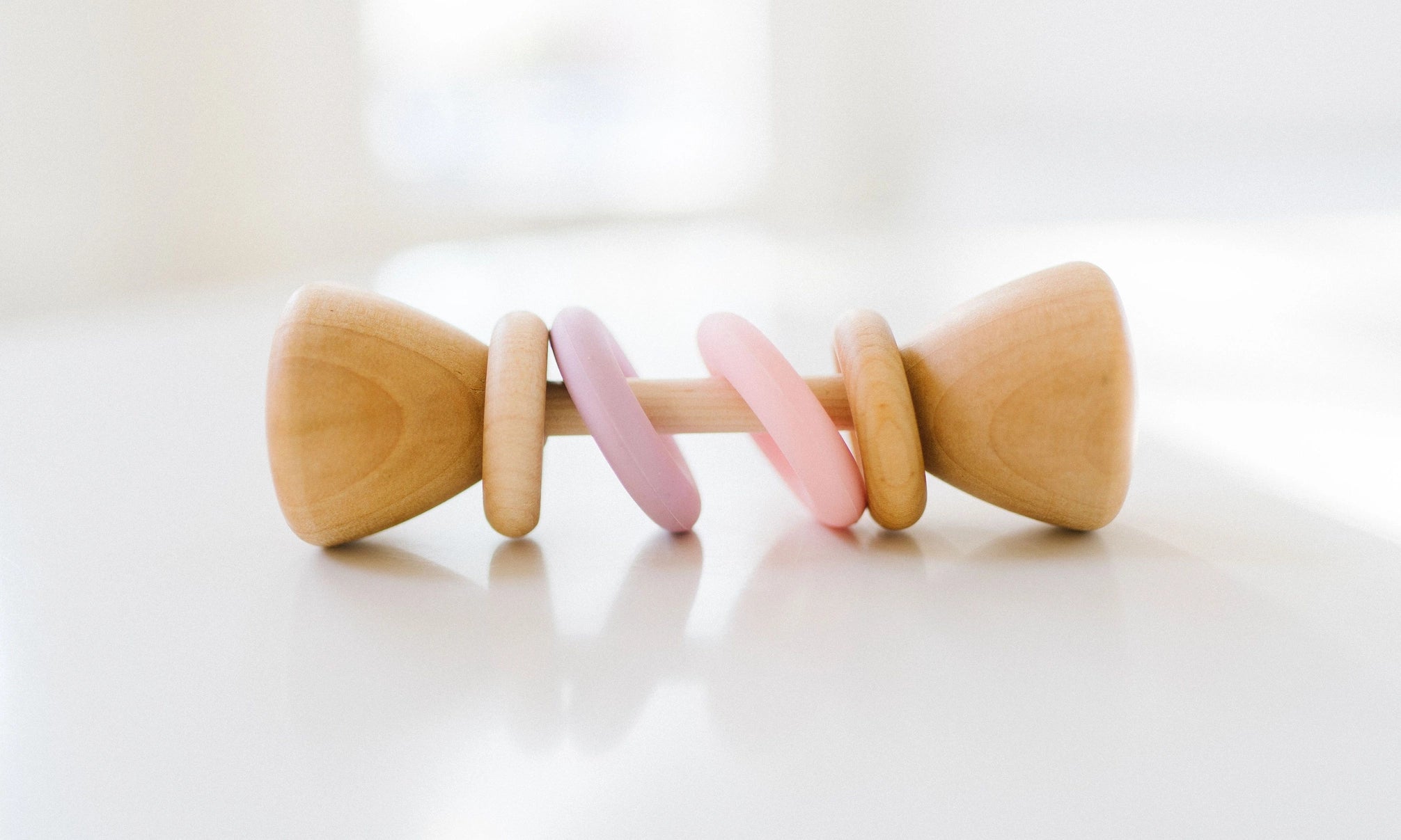 Bannor Toys Color Block Classic Rattle Wooden Baby Toy, Pink/Lavender