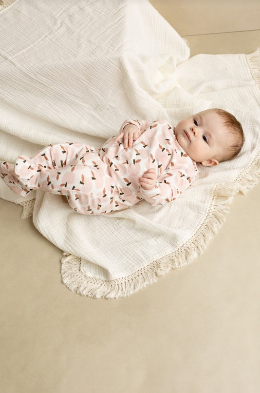 Cotton Modal Zipped Footie, Apples On Cream