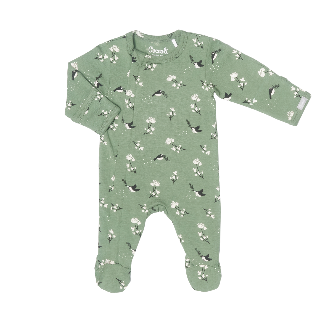 Cotton Modal Zipped Footie, Birds On Lily Pad