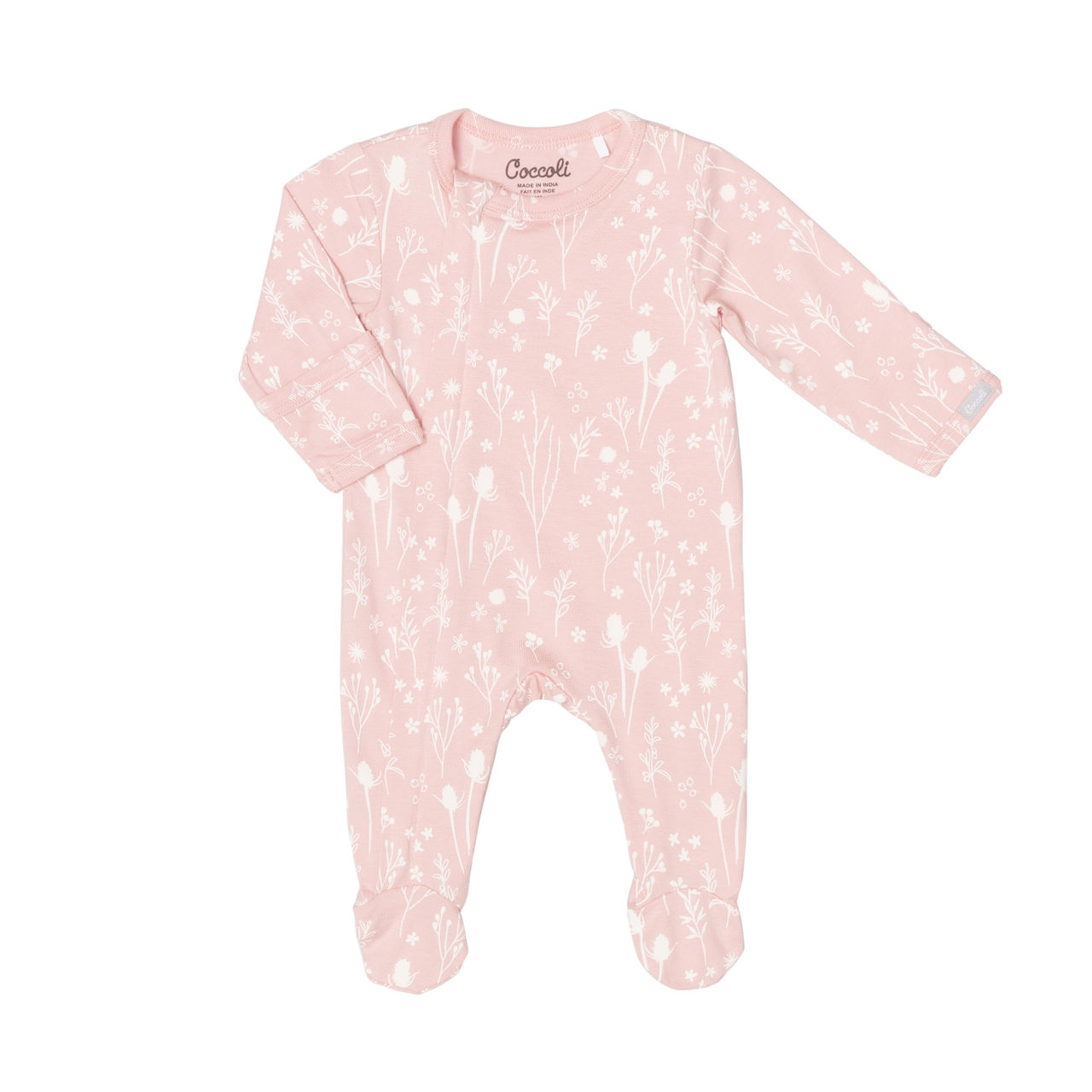 Cotton Modal Zipped Footie, Plants On Pink