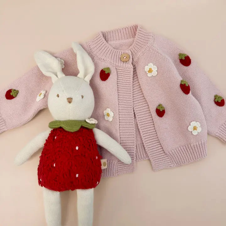 The Blueberry Hill Cotton Strawberry Flower Cardigan, Blush