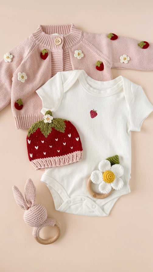 The Blueberry Hill Cotton Strawberry Flower Cardigan, Blush
