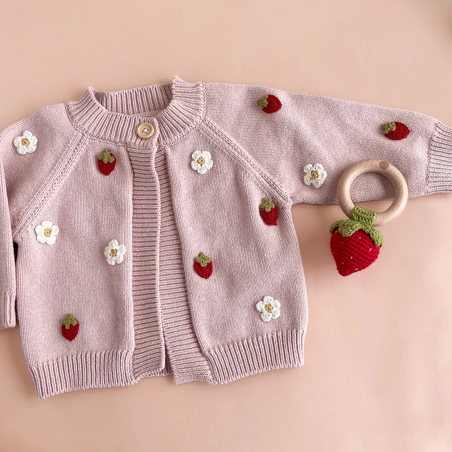 The Blueberry Hill Cotton Strawberry Flower Cardigan, Blush