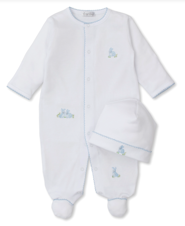 Cottontail Hollows Footie & Hat Set, WhiteBlue