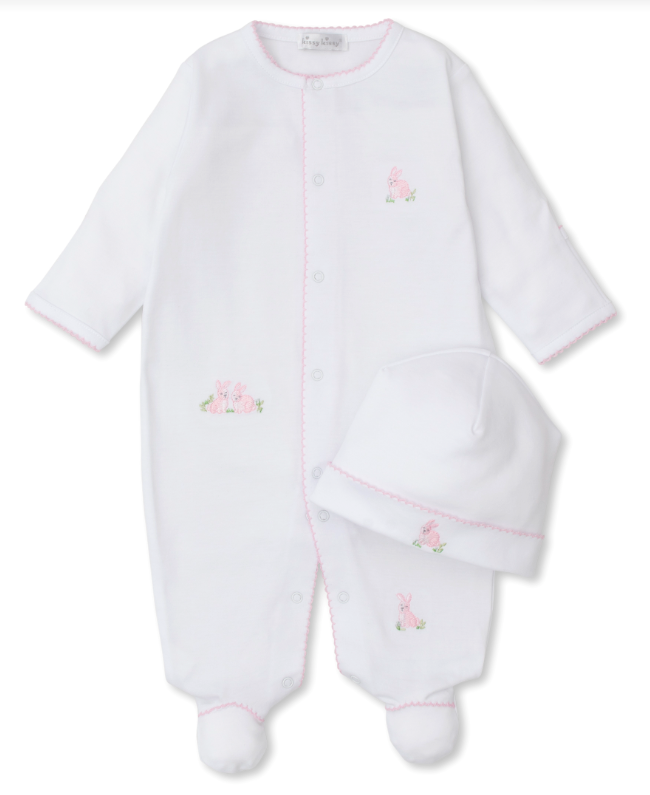 Cottontail Hollows Footie & Hat Set, WhitePink