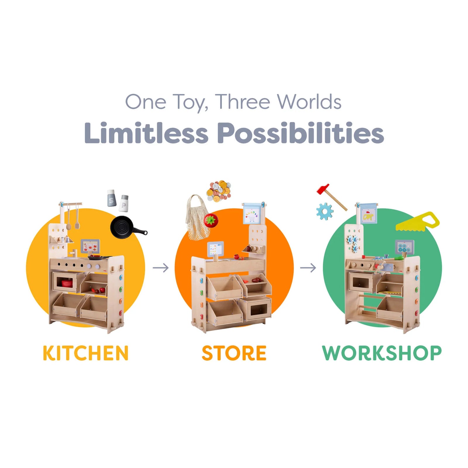 Creative Play 3 in 1 Play Kitchen, Store & Workshop