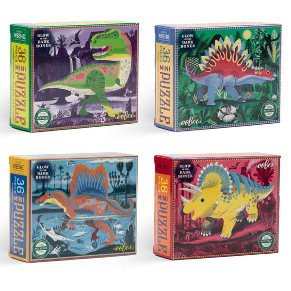 Dinosaur Mini Puzzle - Glow In The Dark Bones, 36 Pcs