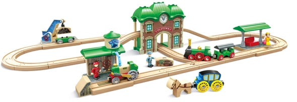 Hape Wooden Retro Train & Station Set