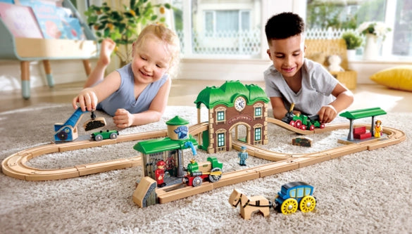 Hape Wooden Retro Train & Station Set