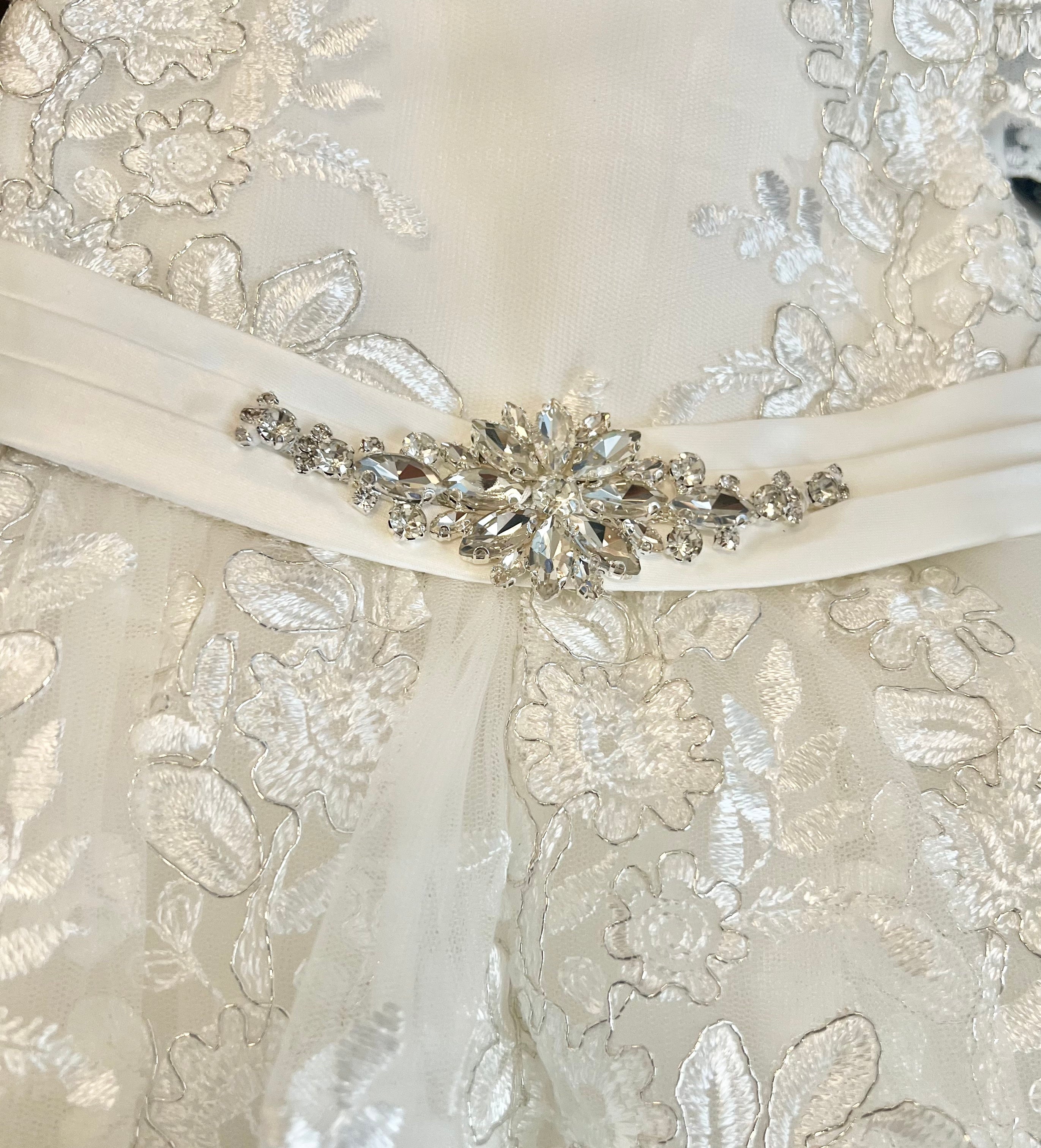 Embroidered with Metallic Lace High Low Dress, Bow