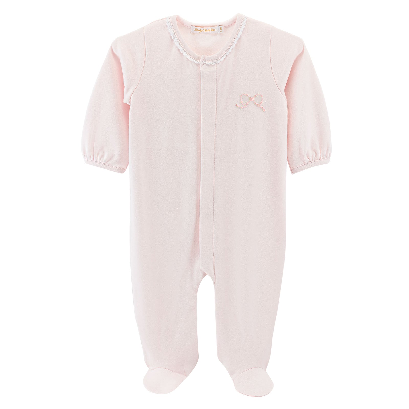 Baby Club Chic Pretty Bows Pink Footie with WHLace Trim