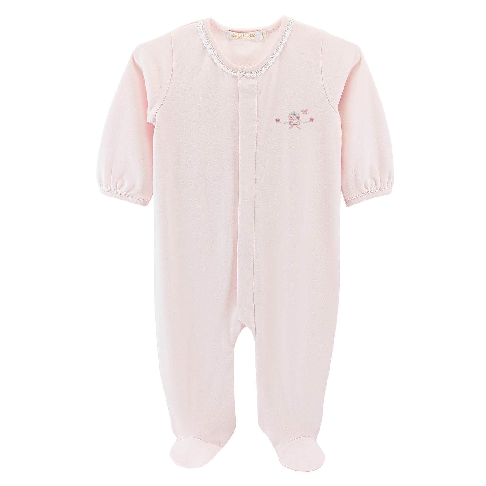 Baby Club Chic Sweet Bows Embroidered Pima Footie with Lace Trim