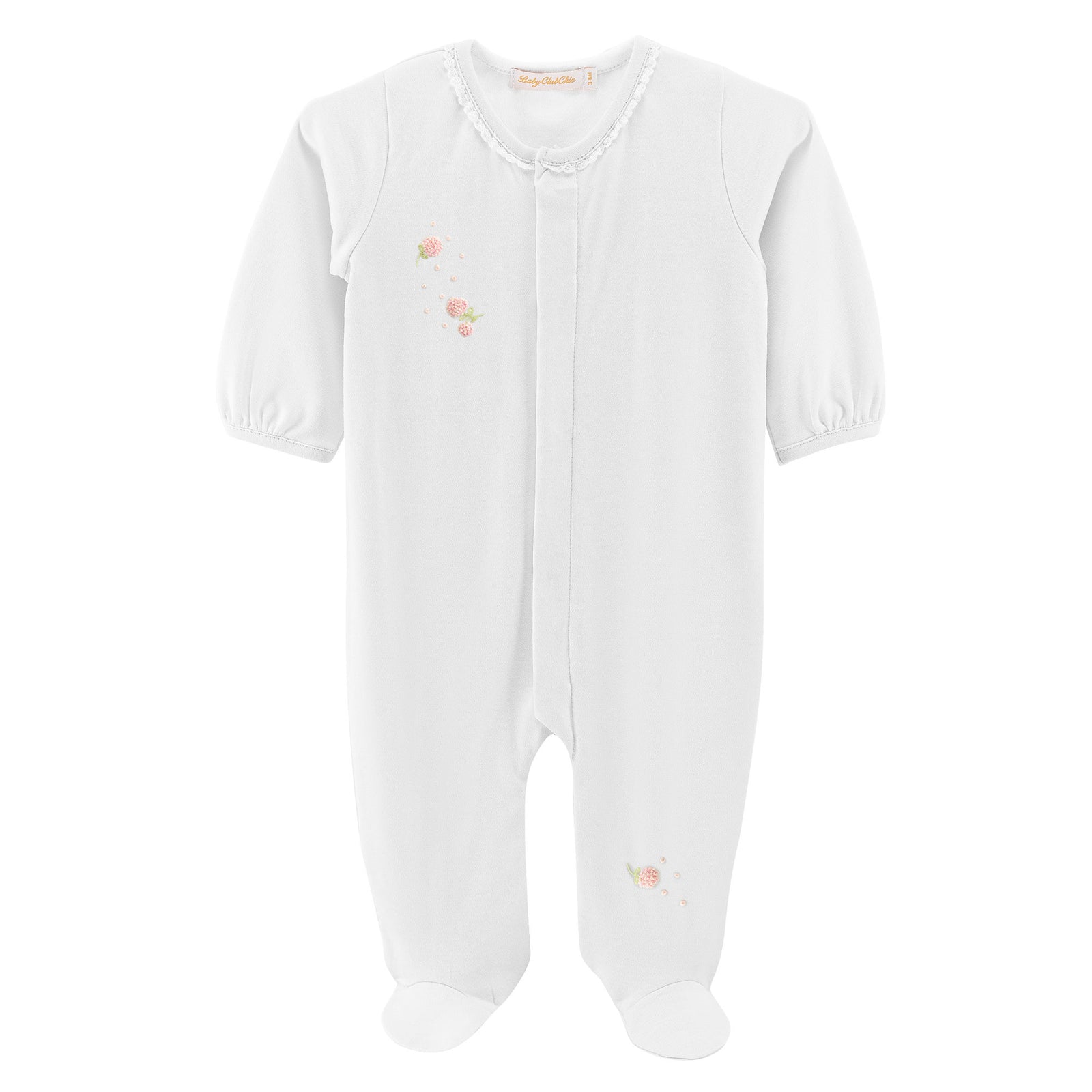 Baby Club Chic Pretty Bows Footie W/ Lace Trim, White