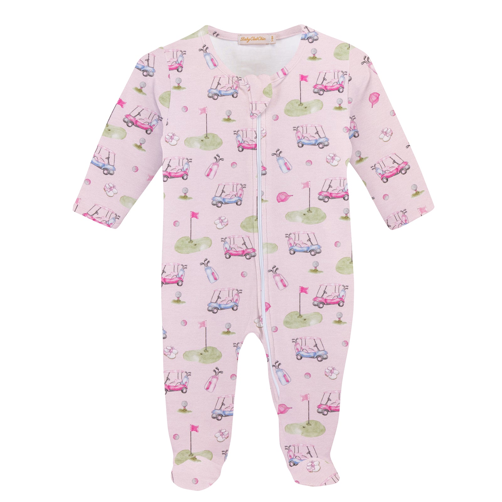Baby Club Chic Golfing In Pink Zipped Footie