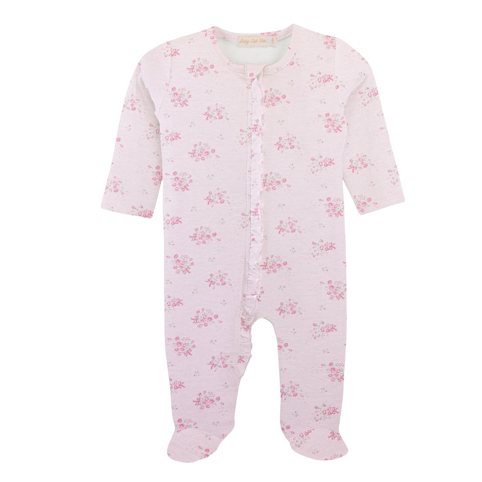 Baby Club Chic Tiny Bunch of Roses Printed Pima Zipped Footie with Ruffles