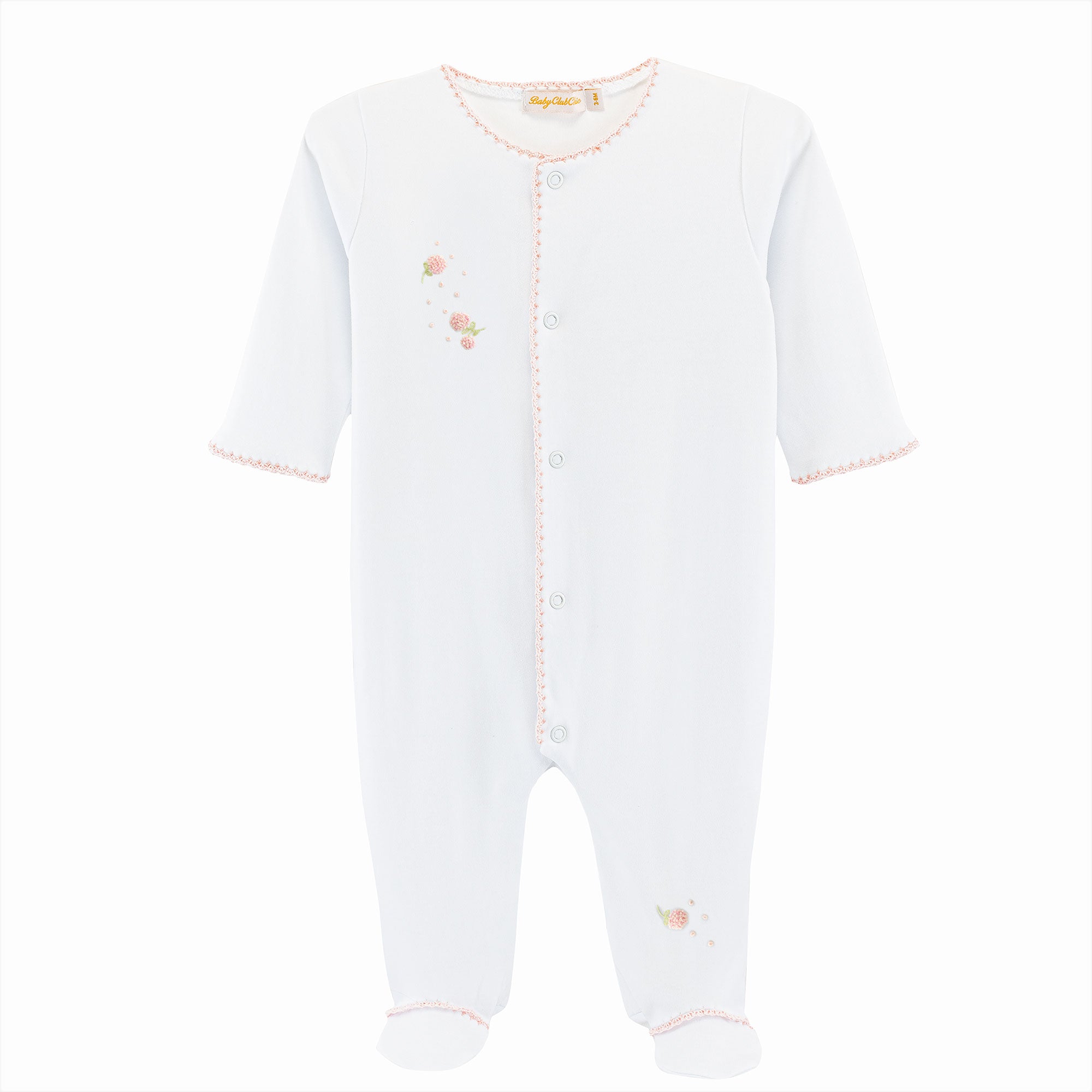 Baby Club Chic Spring Flowers White Footie with Pink Crochet Trim
