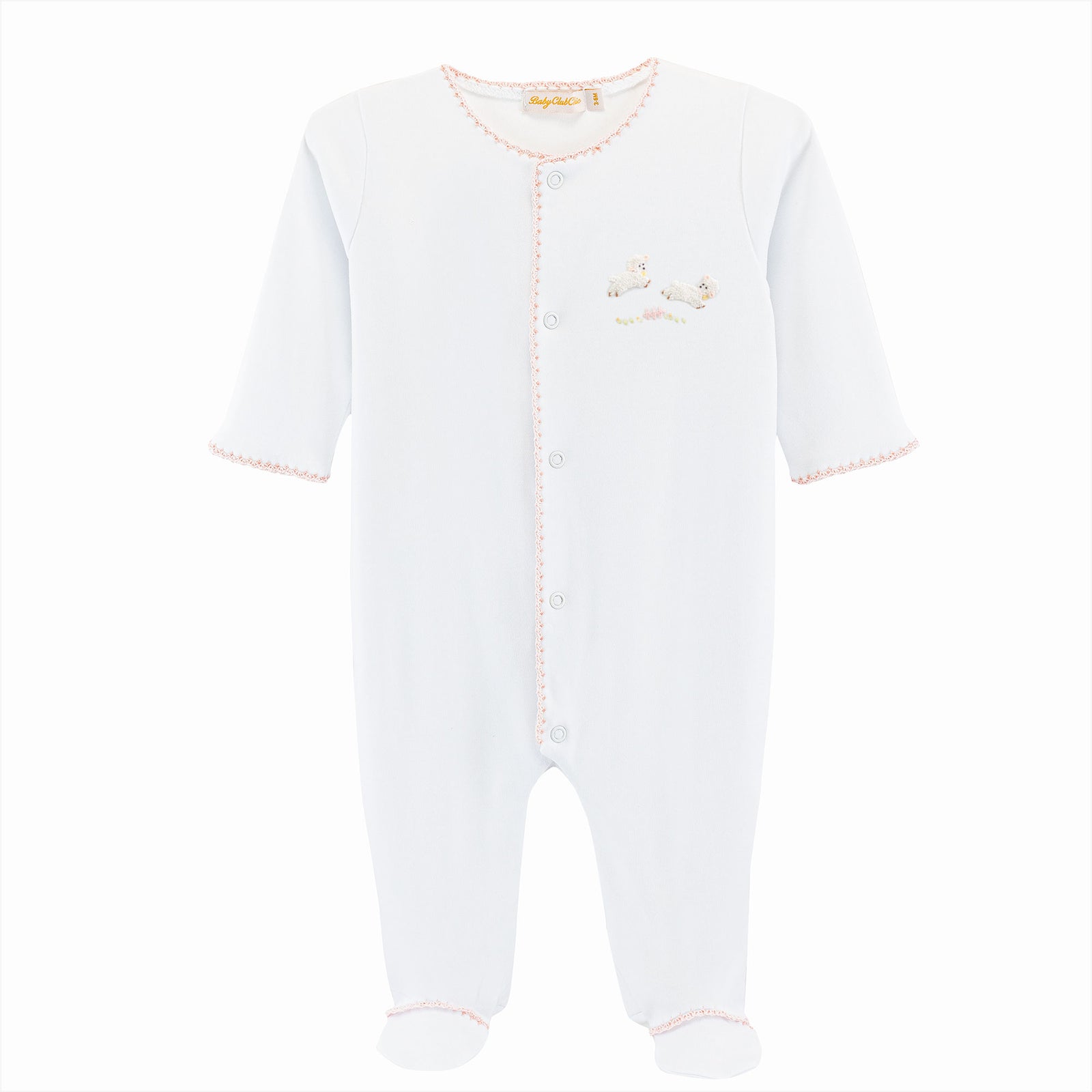 Baby Club Chic Baby Lambs Footie with Pink Crochet Trim