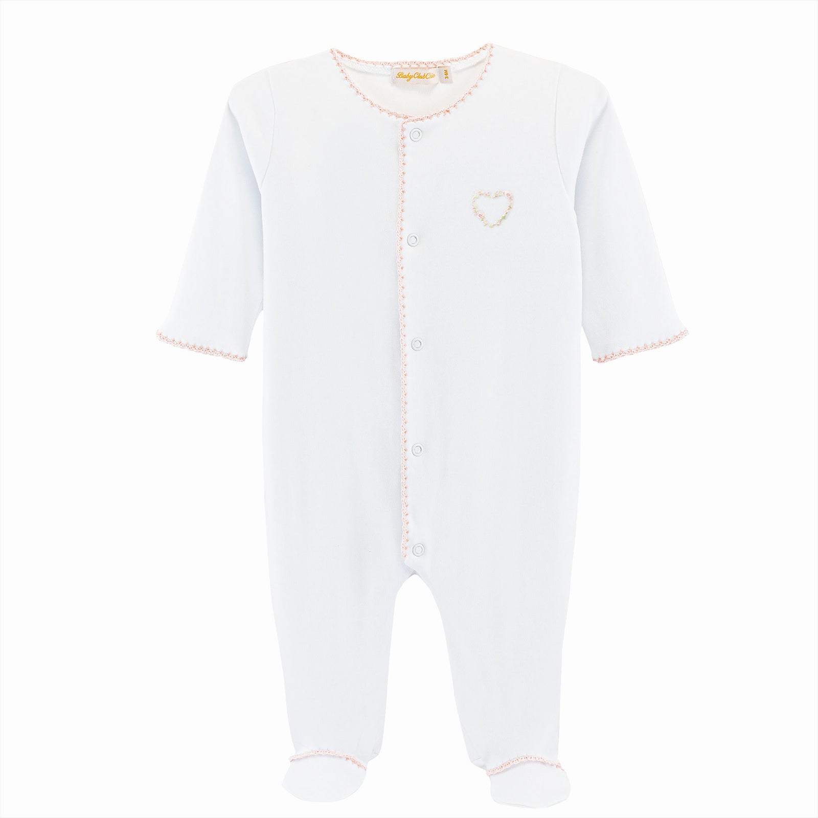 Baby Club Chic Sweet Heart Footie with Pink Crochet Trim