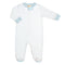 Blue Dots Zipped Footie, Blue Trim