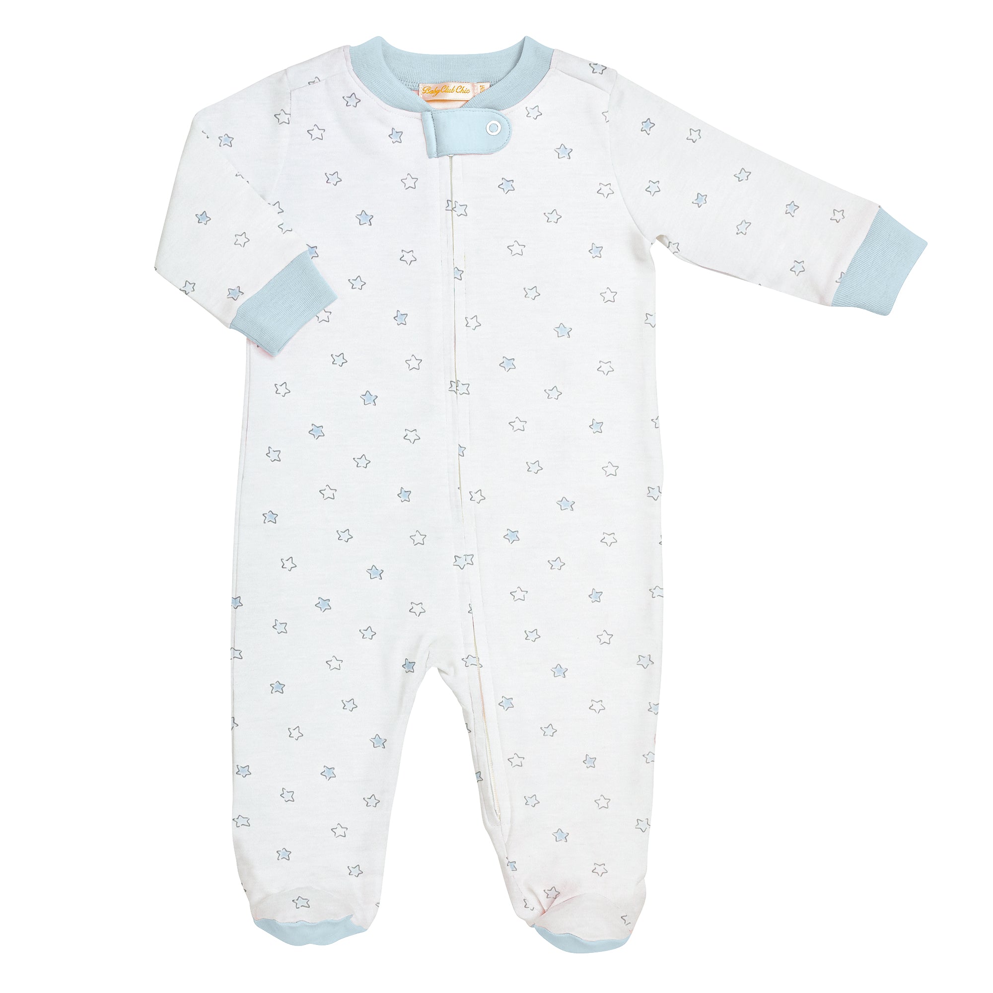 Blue Little Stars Printed Zipped Footie