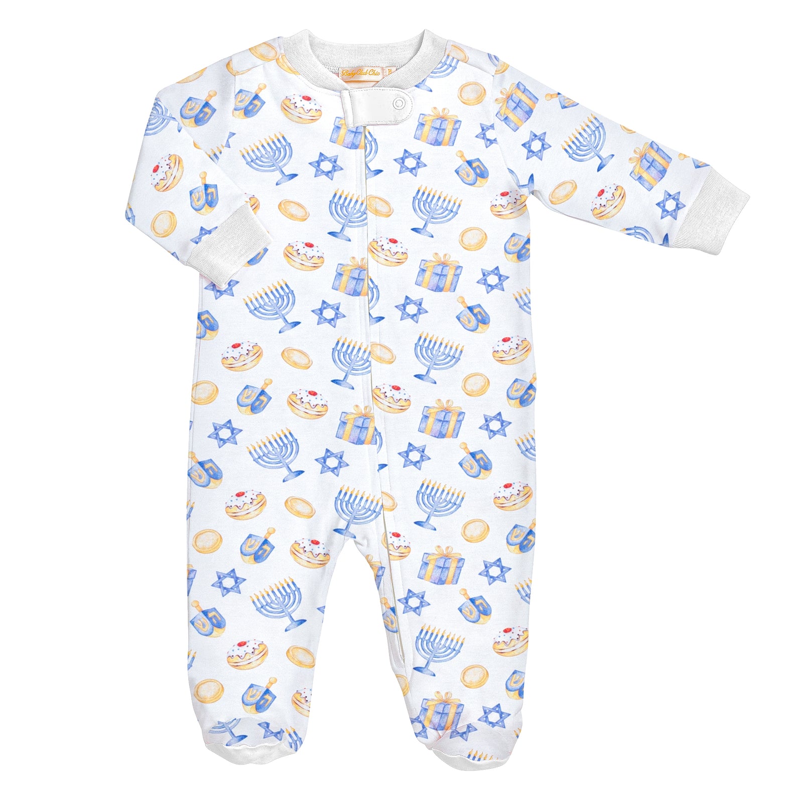 Baby Club Chic Happy Hanukkah Printed Pima Zipped Footie