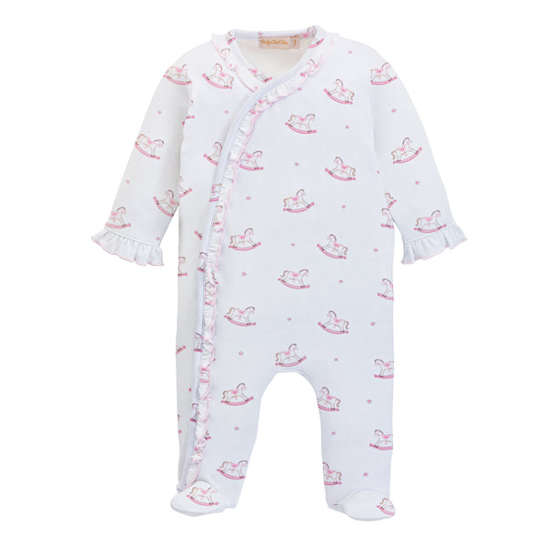 Cute Rocking Horse Footie With Ruffle, Pink