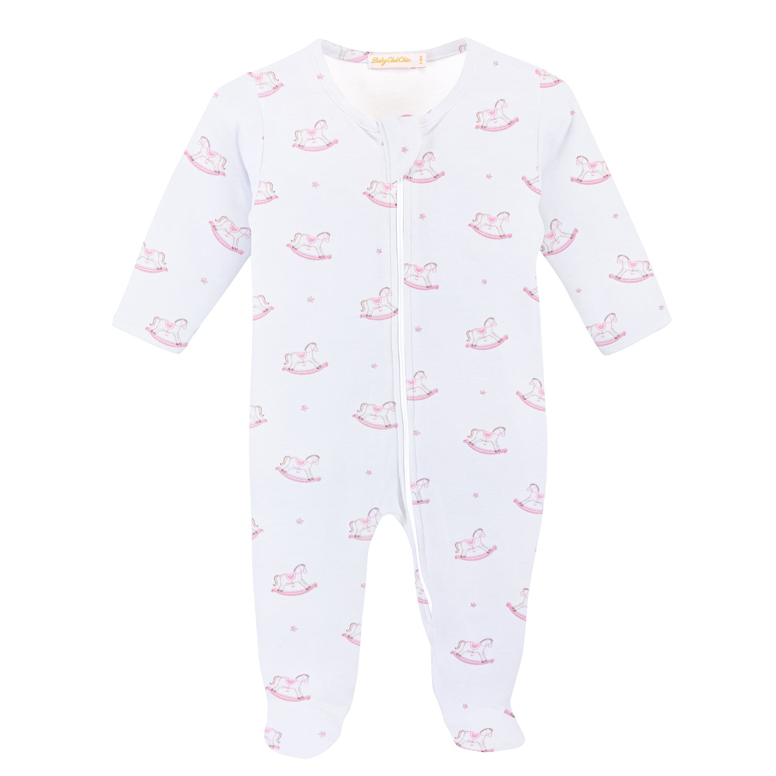 Cute Rocking Horse Zipped Footie, Pink