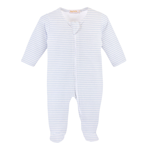 Light Blue Stripes Printed Zipped Footie