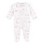 Baby Club Chic Pink Toile Bunnies Zipped Footie