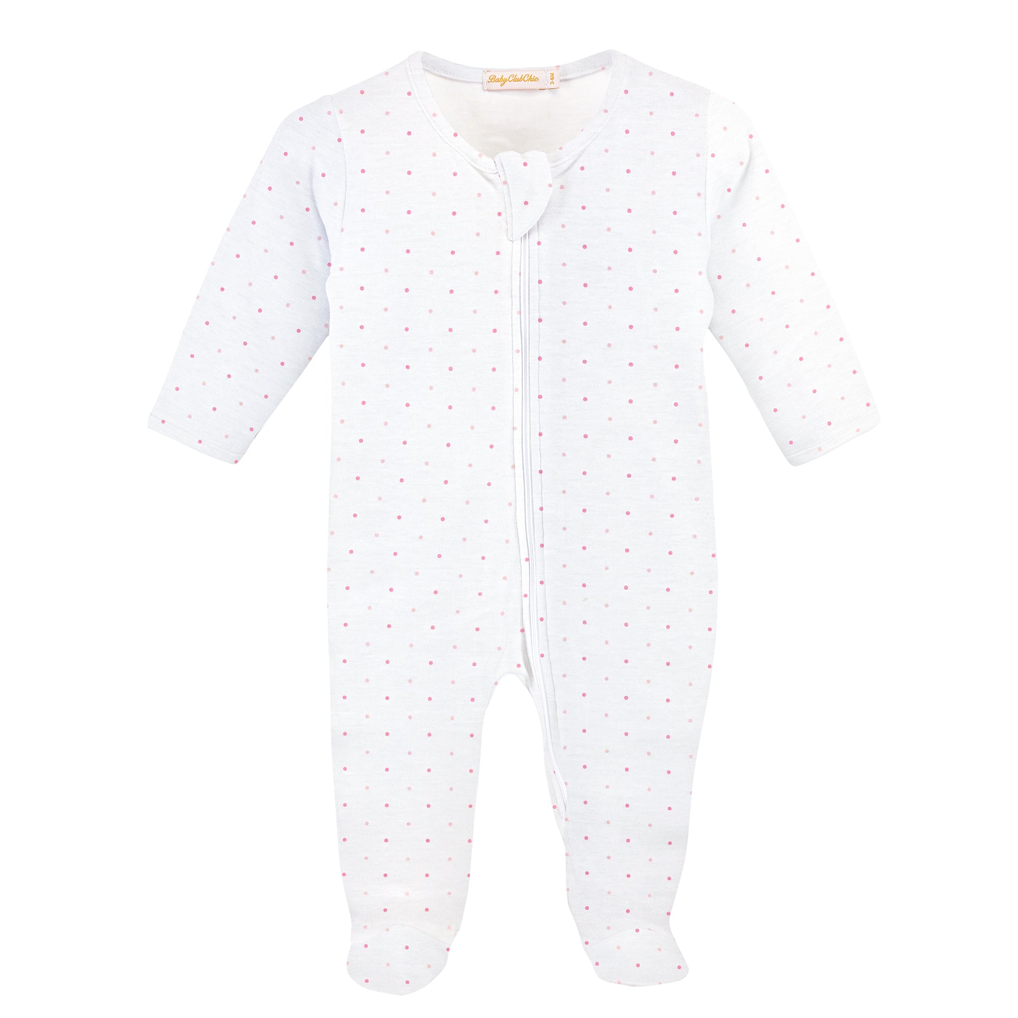Pink Dots Printed Zipped Footie