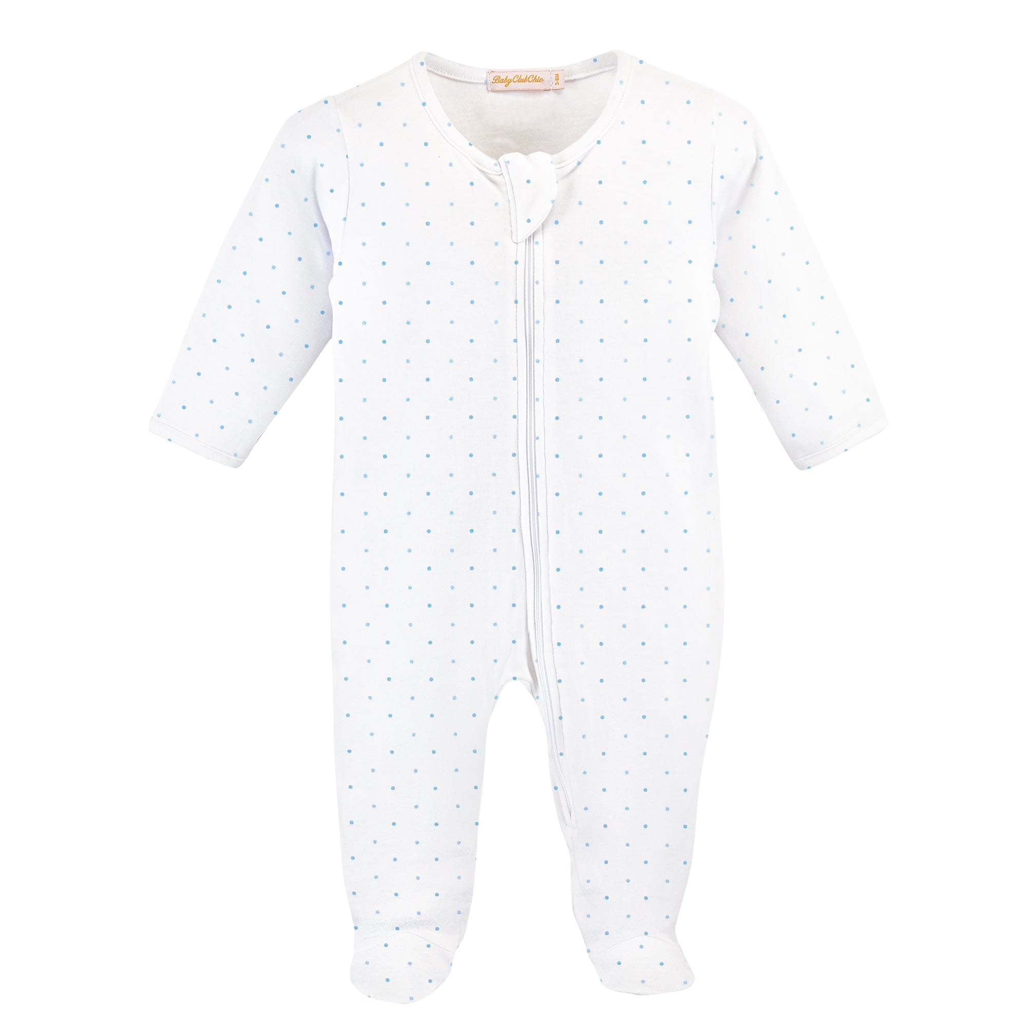 Blue Dots Printed Zipped Footie