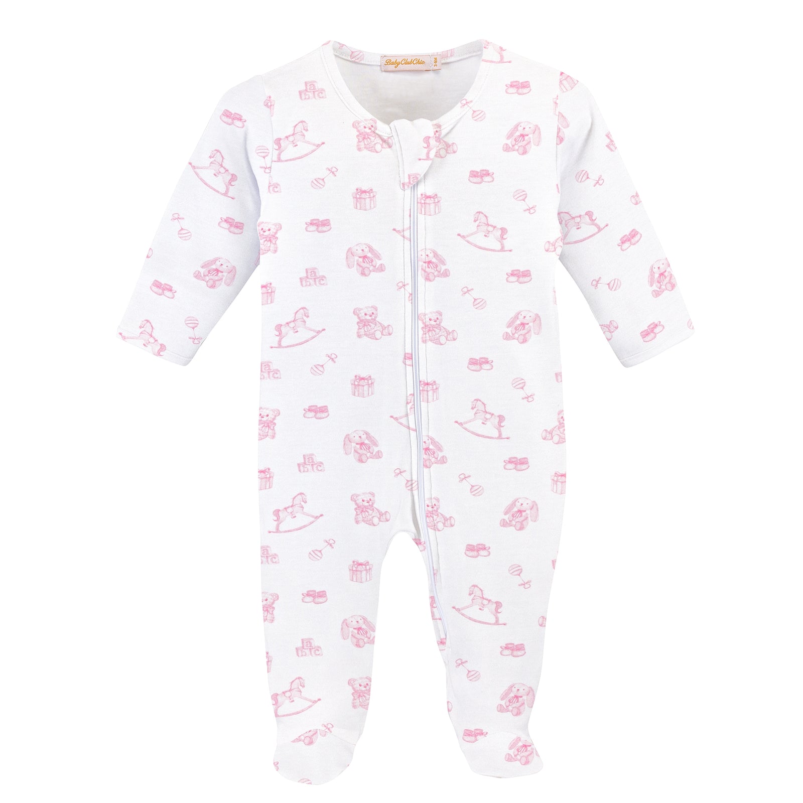 Tiny Baby Toys Printed Zipped Footie, Pink
