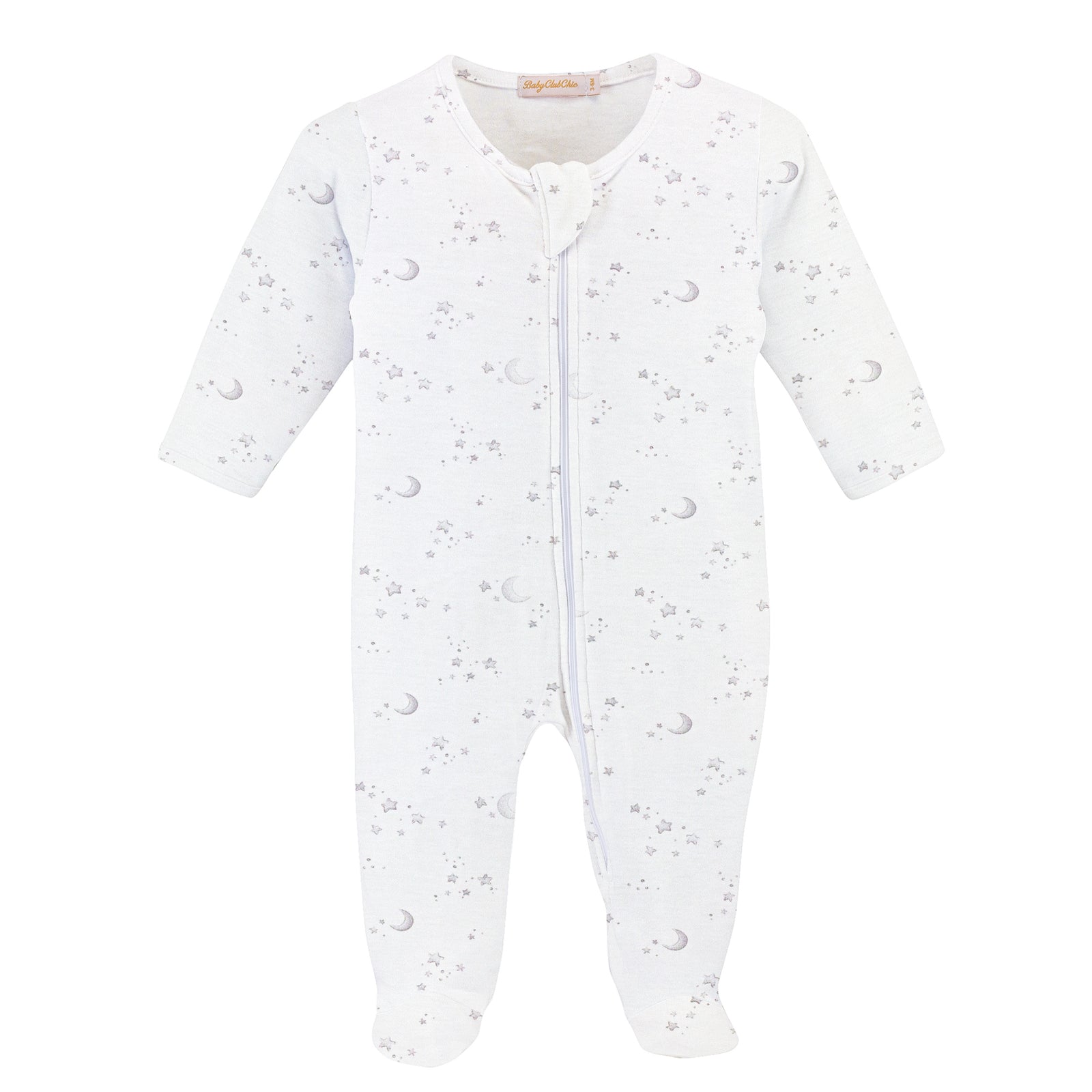 Baby Club Chic Whispers of Stars Gray Printed Pima Zipped Footie