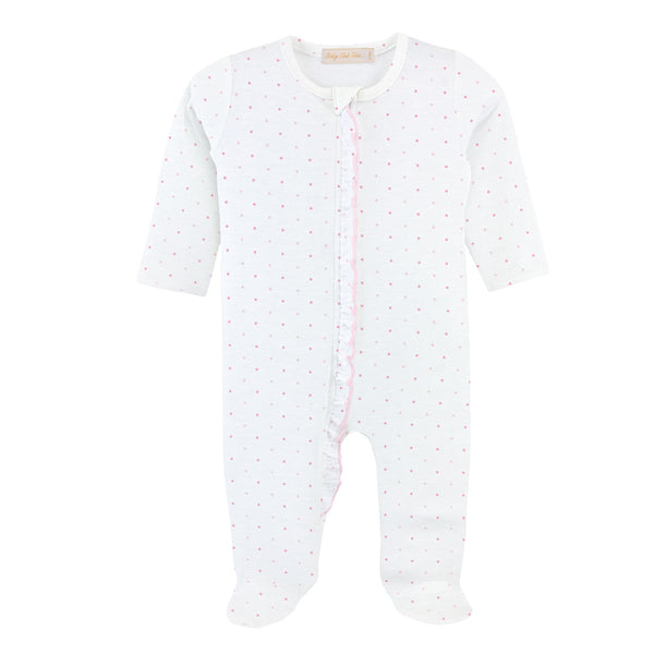 Pink Dots Zipped Footie with Ruffles