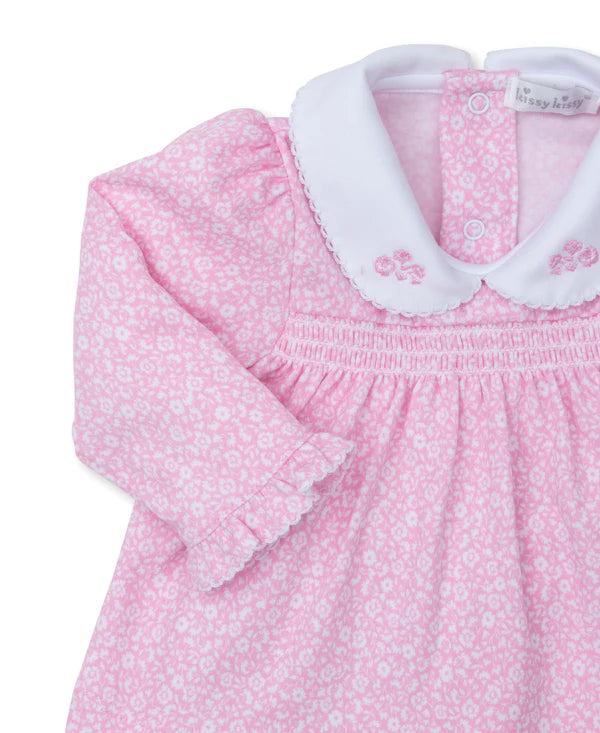 Fall Flower Patch Pink Smocked Footed Pant Set