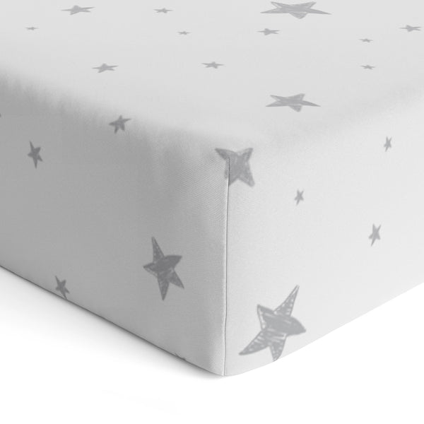 Flannel Crib Sheet, Scribble Stars, Grey