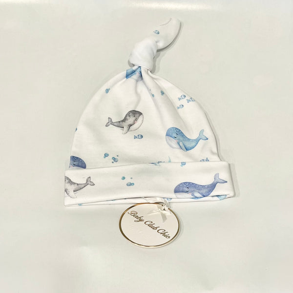 Sweet Whales Blue, Printed Hat With Knot