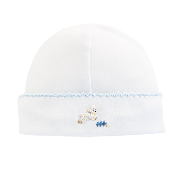 Baby Lambs - Blue Round Hat with Crochet Trim