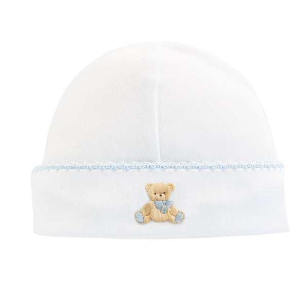 Toys - Round Hat with Blue Crochet Trim