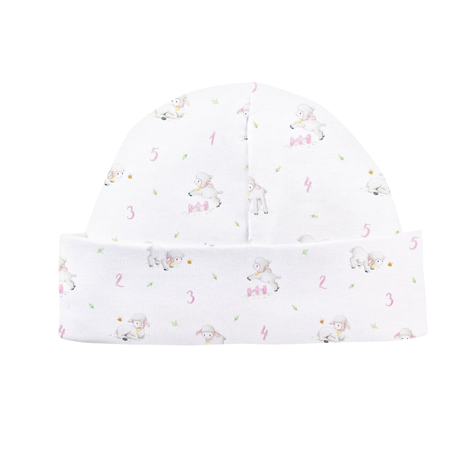 Counting Baby Sheep Pink Printed Round Hat