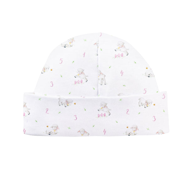 Counting Baby Sheep Pink Printed Round Hat