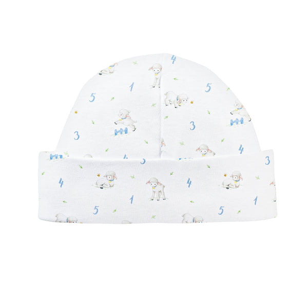 Counting Baby Sheep Blue Printed Round Hat