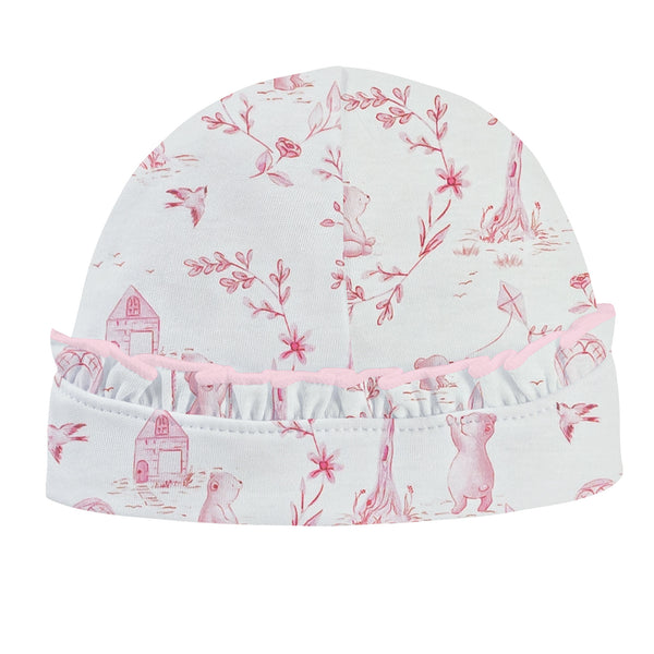 Toile De Jouy Pink Printed Hat With Ruffle