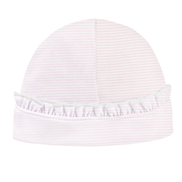 Pink Stripes Printed Hat With Ruffle