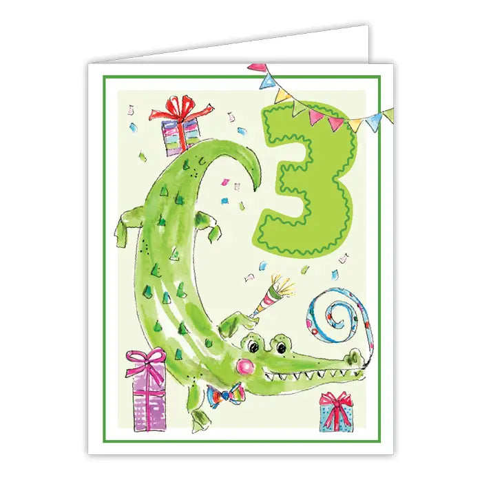 Rosanne Beck Card - Handpainted Third Birthday Alligator