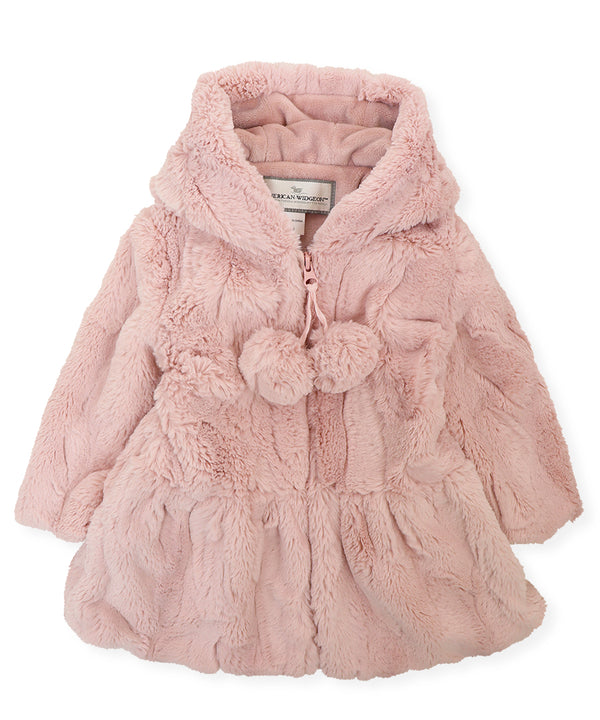 Hooded Zip Front Pompom Coat, Pink Chow Chow