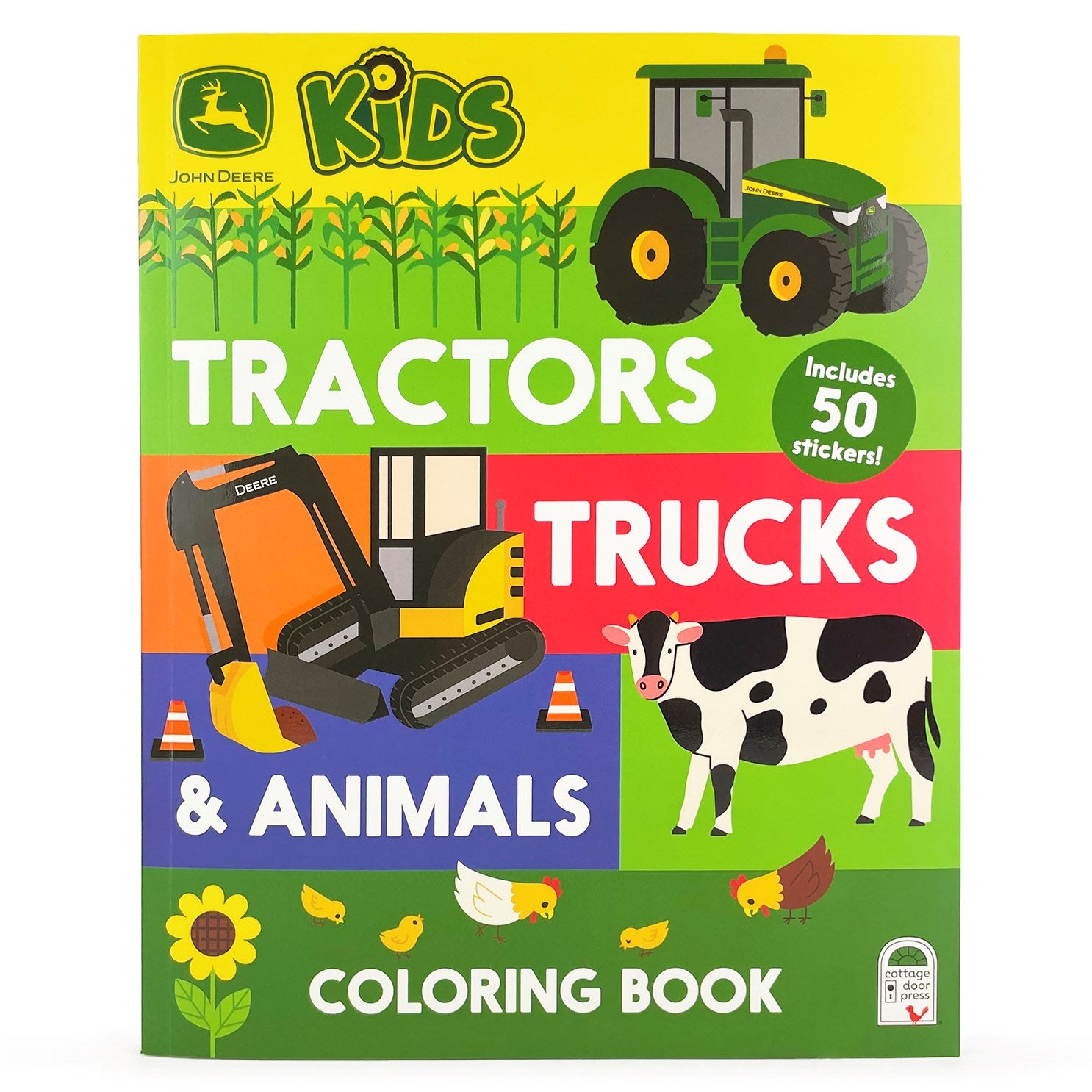 Cottage Door Press John Deere Kids Tractors, Trucks & Animals Coloring Book with Stickers
